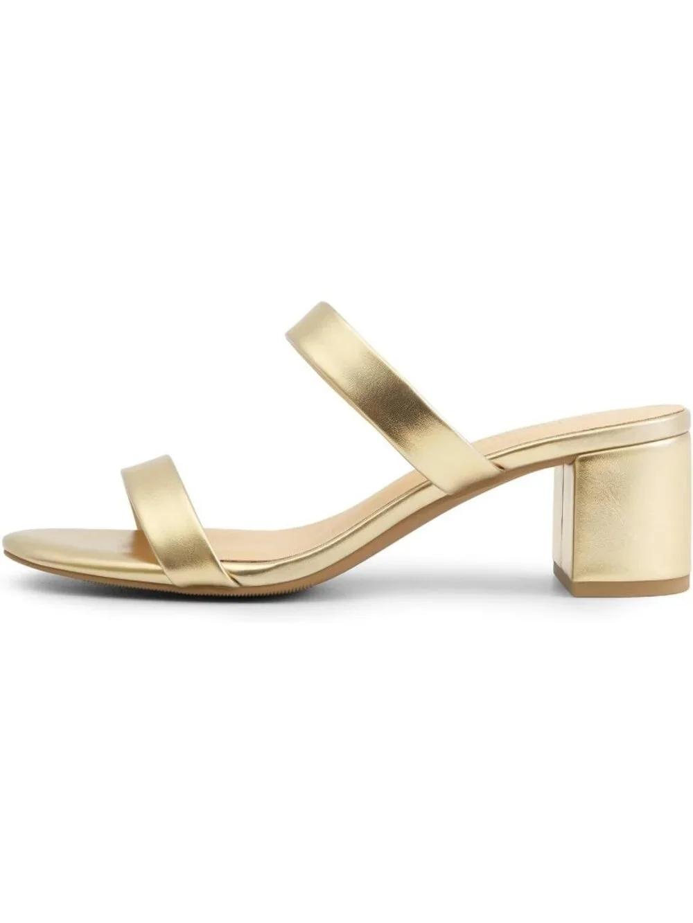 Women's Gold Faux Leather Summer Comfort Open Toe Slip On Chunky Low Heel Pumps_4